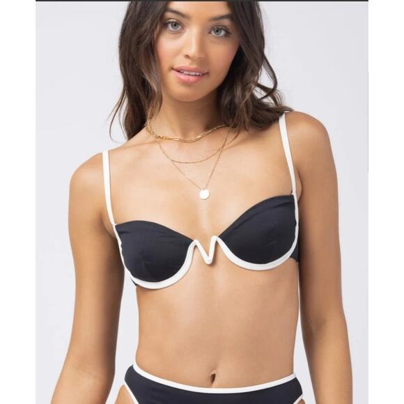 L*Space Nico Bikini Top in Black Cream Size Small Underwire Structured NWT - Picture 1 of 5